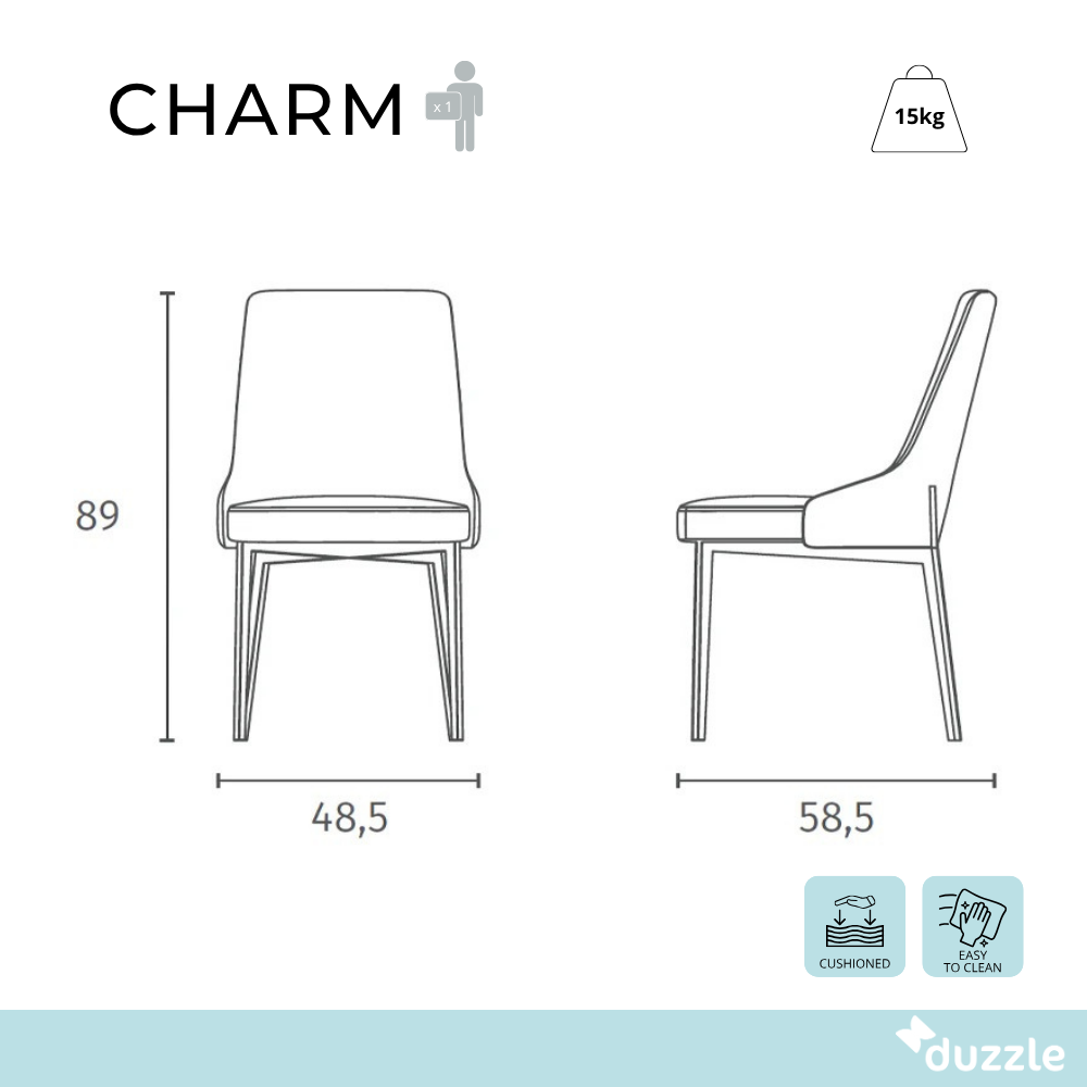 Charm, Set di 4 sedie in tessuto Grigio Scuro (48cm X 58.5cm H. 89cm) | Duzzle