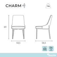 Charm, Set di 4 sedie in tessuto Grigio Chiaro (48cm X 58.5cm H. 89cm) | Duzzle