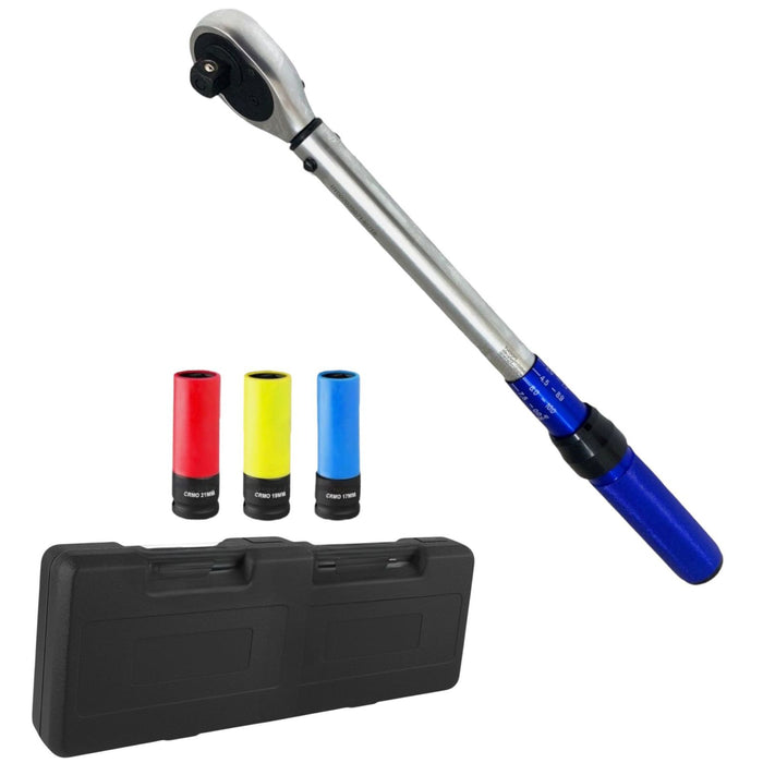 Chiave Dinamometrica 1/2'' 20-230Nm 3 Bussole Prolunga Adattatore 1/2" a 3/8"