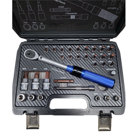 Chiave Dinamometrica 1/4" 5-25Nm Set 33pz Torx Esagonali Auto Moto + Custodia