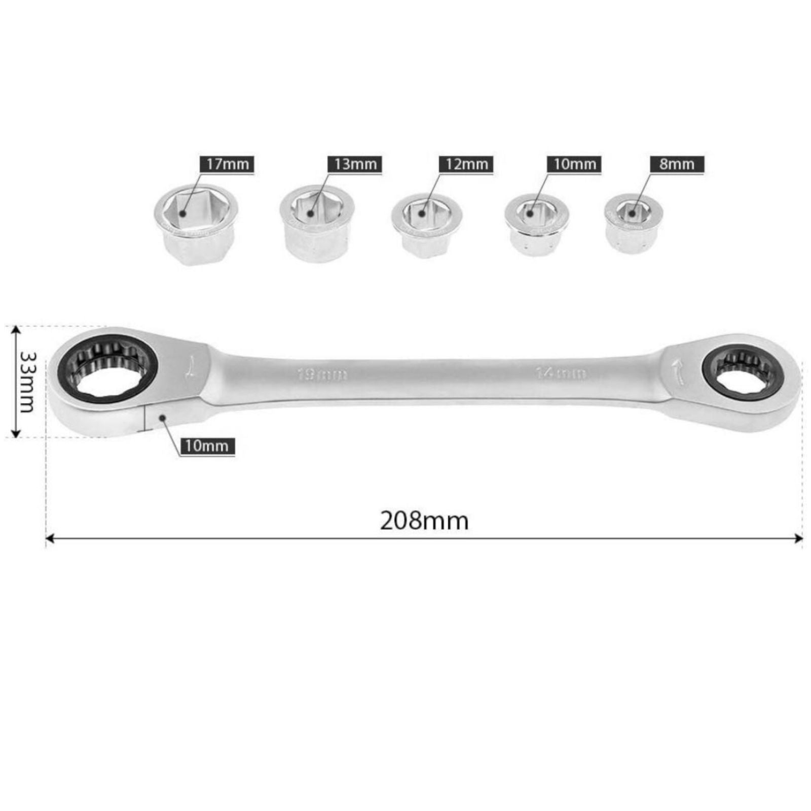 Chiave a Cricchetto 6 in 1 Torx Doppia Testa da 14mm a 19mm Reversibile 324149