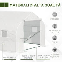 Serra per Orto 6x3x2m con 8 Finestre e Porta Avvolgibile, in Acciaio e PP, Verde