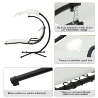 Sdraio Sospesa da Giardino, Lettino Sospeso Imbottito per Esterno con Tettuccio, Crema 190x115x190cm