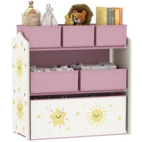 Scaffale per Cameretta a 3 Livelli con 6 Scatole Estraibili di Tessuto non Tessuto, 63x30x66 cm, Rosa