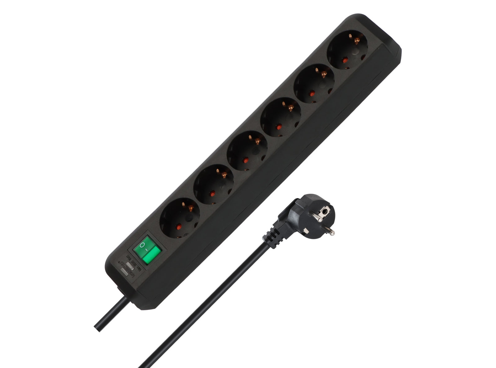 Ciabatta Multipresa Eco-Line a 6 Vie Schuko Prolunga con Maggiore Protezione dai Contatti Interruttore e Cavo da 3 m