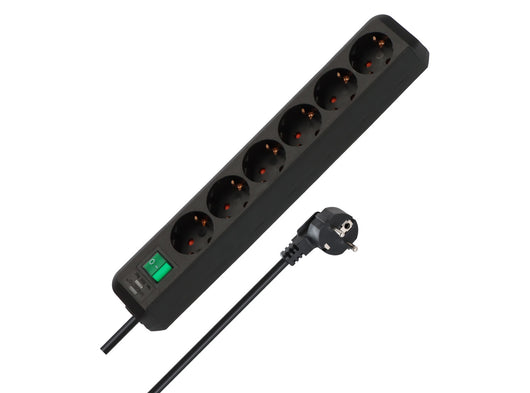 Ciabatta Multipresa Eco-Line a 6 Vie Schuko Prolunga con Maggiore Protezione dai Contatti Interruttore e Cavo da 3 m