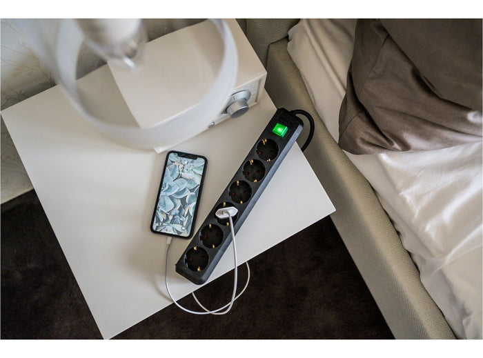 Ciabatta Multipresa Eco-Line a 6 Vie Schuko Prolunga con Maggiore Protezione dai Contatti Interruttore e Cavo da 3 m