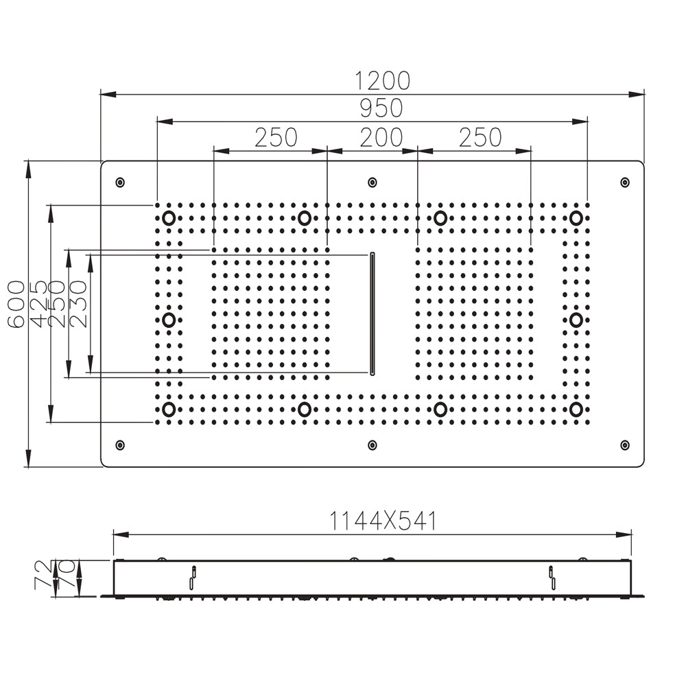 Soffione doccia led a soffitto installazione da incasso con cascata acciaio inox rettangolare