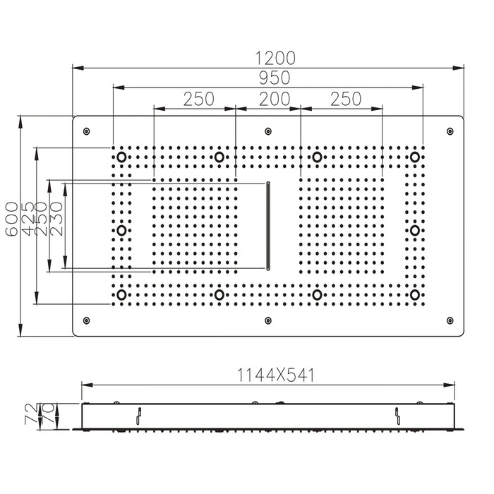 Soffione doccia led a soffitto installazione da incasso con cascata acciaio inox rettangolare