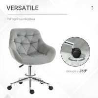 Sedia da Ufficio Ergonomica Girevole con Altezza Regolabile e Ruote, Rivestimento in Velluto, 59x58x80-90cm, Grigio