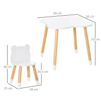 Set Tavolino con 2 Sedie per Bambini a Forma di Orsetto in Legno, Bianco