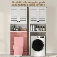 Mobile Sopra WC con Armadietto a 2 Ante e Ripiano Aperto, in Legno Bianco, 67x31.5x190 cm
