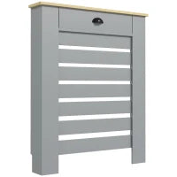 Copritermosifone in MDF a Doghe, Copricalorifero a Griglia con Cassetto, 78x19x95.5 cm, Grigio