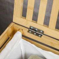 Cesto Portabiancheria a Doghe in Bambù e Poliestere con Coperchio e Sacca Rimovibile, 50x36x60 cm