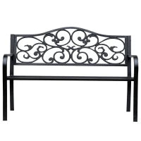 Panchina da Giardino 2 Posti con Schienale Decorato in Ghisa e Metallo, 127x60x89cm, Nero