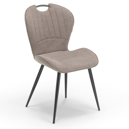 Sedia imbottita per sala da pranzo CLARA, design moderno, gambe coniche robuste in metallo, rivestimento in tessuto idrorepellente morbido al tatto colore Fango