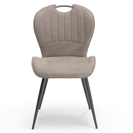 Sedia imbottita per sala da pranzo CLARA, design moderno, gambe coniche robuste in metallo, rivestimento in tessuto idrorepellente morbido al tatto colore Fango