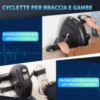 Mini Cyclette Portatile per l'Allenamento di Gambe per Braccia con Display LCD TPR, PP, PP, ruota in ghisa 35 x 40 x 31 cm Nero