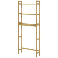 kleankin Mobile Sopra WC Salvaspazio a 3 Ripiani Aperti a Doghe, in Bambù, 68x20x165 cm, color Bambù