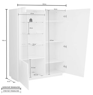 Mobile Vetrina VEGA L 120 x H 146 x P 43 cm bianco lucido