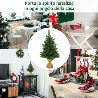 Albero di Natale Mini 60cm con 70 Rami Folti e Aghi Realistici in PVC, Base in Cemento e Iuta