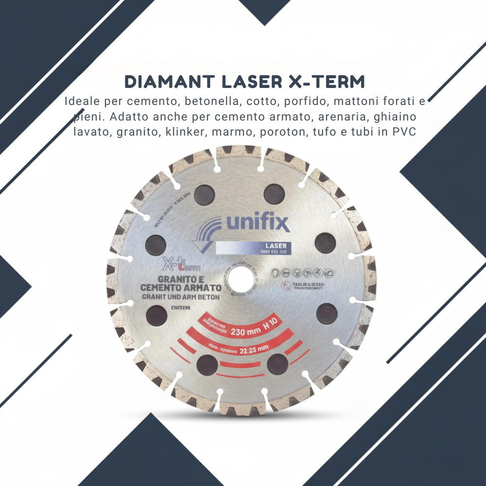 Disco diamantato x-term laser per taglio di materiali duri Ø 230 h 10 x 2,5 mm