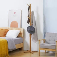 Appendi Abiti da Terra in Legno di bambù con 8 Ganci e Base a X, 49.5x 49.5x 178cm, Naturale