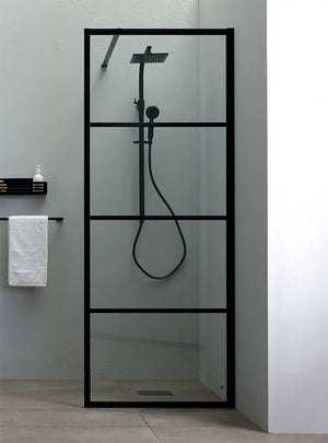 Doccia Walk In H200 Anticalcare 8mm Trasparente Telaio Finestrato Nero Opaco - 89.5 cm