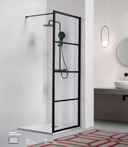 Doccia Walk In H200 Anticalcare 8mm Trasparente Telaio Finestrato Nero Opaco - 89.5 cm
