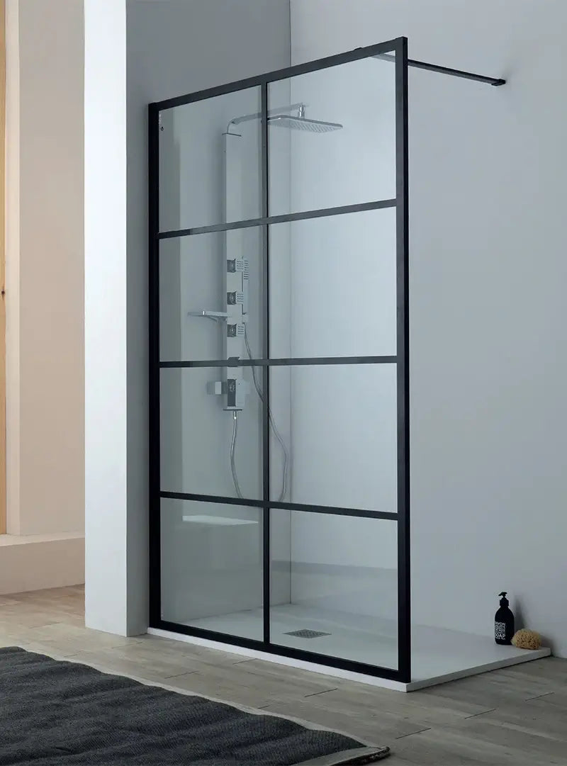 Parete Walk In H200 Anticalcare 8mm Trasparente Con Telaio A Finestra - 119.5 cm