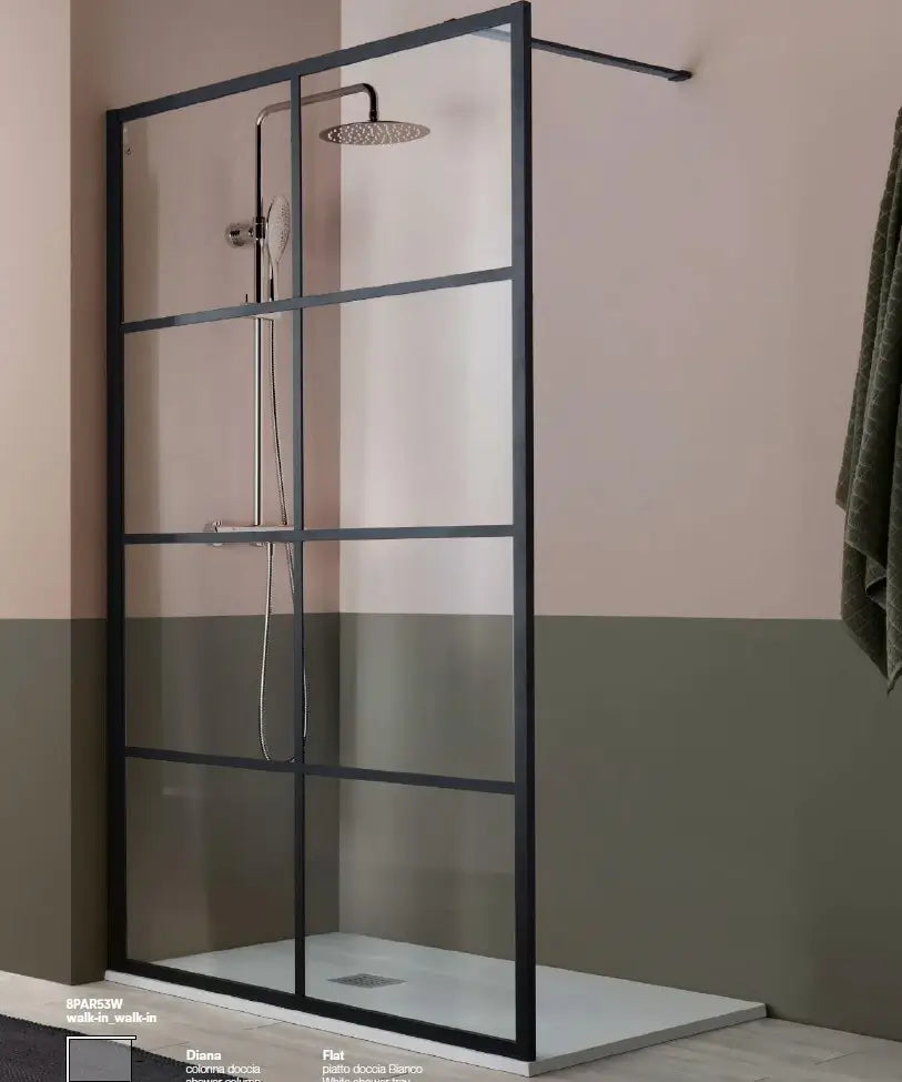 Parete Walk In H200 Anticalcare 8mm Trasparente Con Telaio A Finestra - 129.5 cm