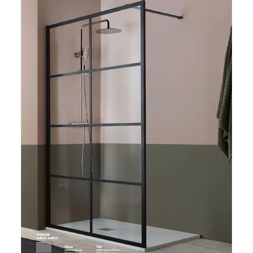 Parete Walk In H200 Anticalcare 8mm Trasparente Con Telaio A Finestra - 119.5 cm