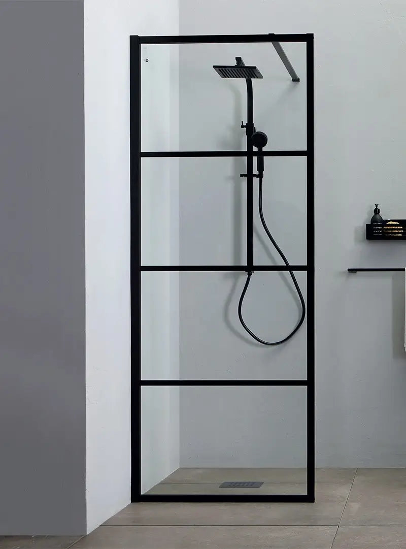 Doccia Walk In H200 Anticalcare 8mm Trasparente Telaio Finestrato Nero Opaco - 69.5 cm