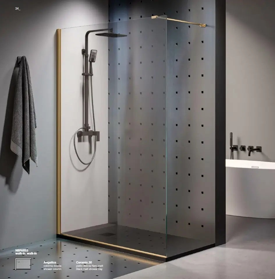 Parete Walk In H200 Anticalcare 8mm Trasparente Profili Oro - 140 cm