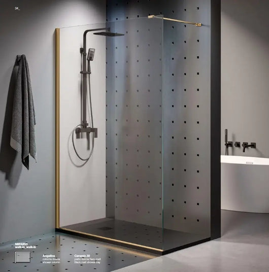 Parete Walk In H200 Anticalcare 8mm Trasparente Profili Oro - 80 cm