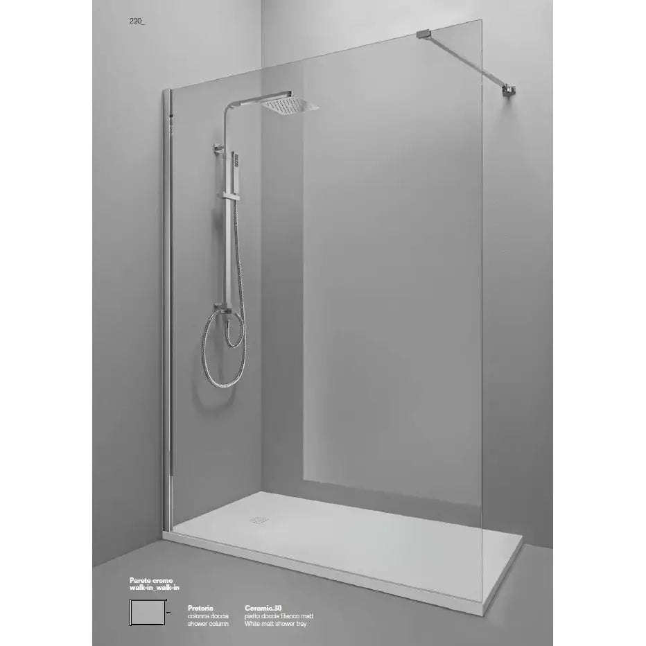 Parete Doccia Walk In H200 Anticalcare 6mm Trasparente - 85 cm
