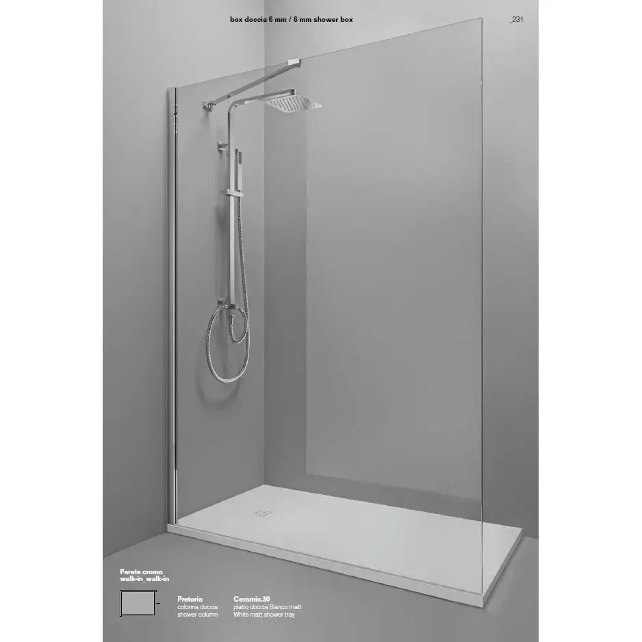 Parete Doccia Walk In H200 Anticalcare 6mm Trasparente - 70 cm