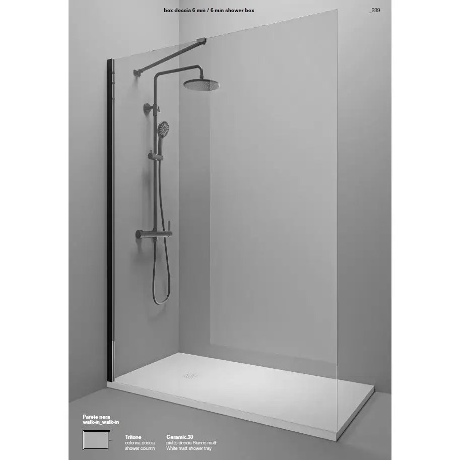 Parete Walk In Profili Neri H200 Anticalcare 6mm Trasparente - 75 cm