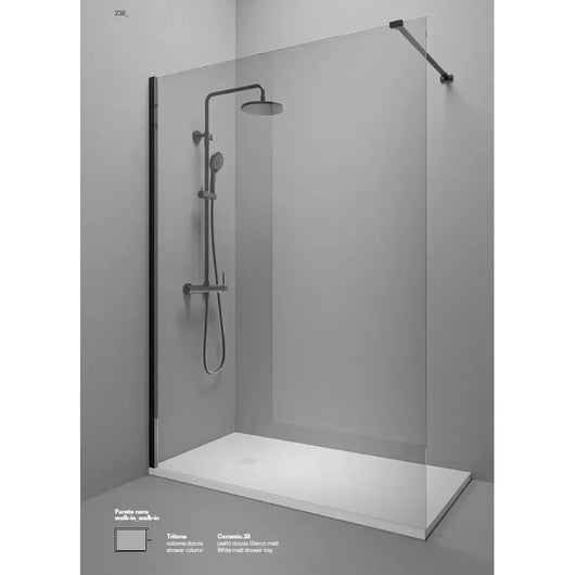 Parete Walk In Profili Neri H200 Anticalcare 6mm Trasparente - 110 cm