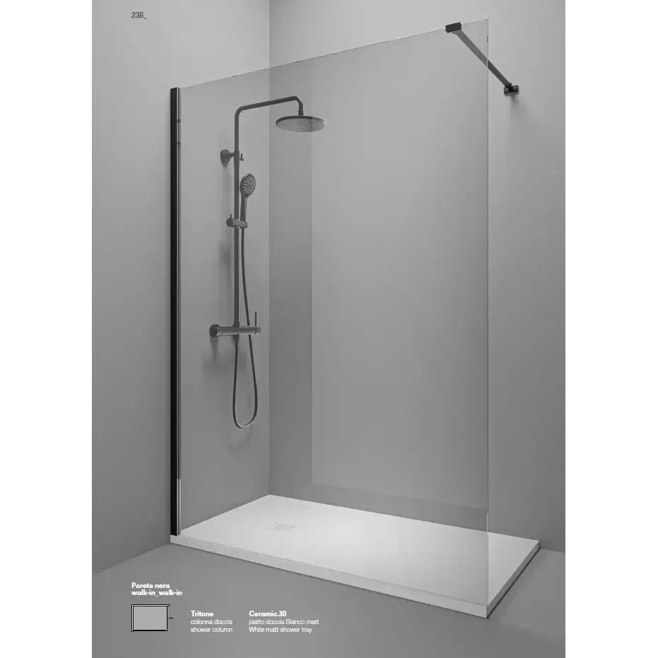 Parete Walk In Profili Neri H200 Anticalcare 6mm Trasparente - 75 cm