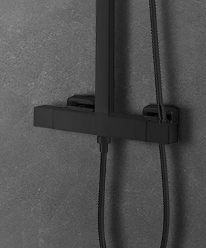 Colonna Doccia Nero Opaco, Doccetta, Doffione, Miscelatore Termostatico Moralba