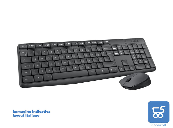 Combo Tastiera e Mouse Wireless Logitech per Windows Ricevitore Unifying USB 2,4 GHz 15 Tasti FN Lunga Durata della Batteria PC Layout Italiano QWERTY