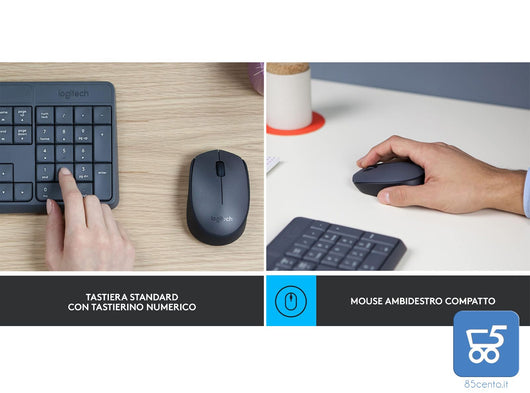 Combo Tastiera e Mouse Wireless Logitech per Windows Ricevitore Unifying USB 2,4 GHz 15 Tasti FN Lunga Durata della Batteria PC Layout Italiano QWERTY