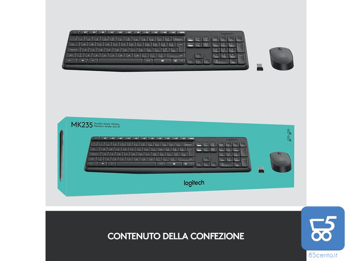 Combo Tastiera e Mouse Wireless Logitech per Windows Ricevitore Unifying USB 2,4 GHz 15 Tasti FN Lunga Durata della Batteria PC Layout Italiano QWERTY