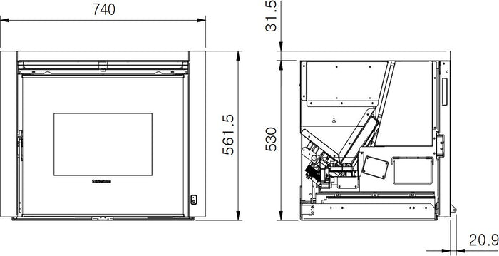 Inserto Termocamino a Pellet Ventilato La Nordica Modello COMFORT P70 AIR 10 kW con Radiocomando Palmare
