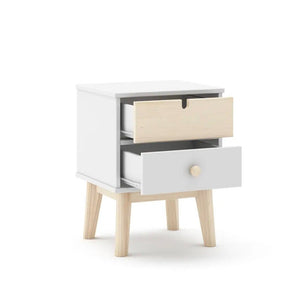 Comodino Estefania in legno con 2 cassetti colore bianco e pino
