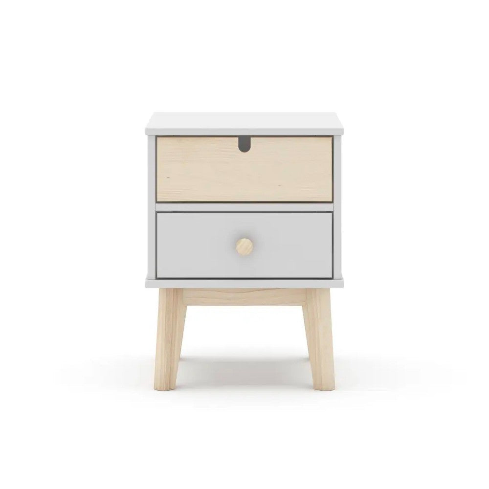 Comodino Estefania in legno con 2 cassetti colore bianco e pino