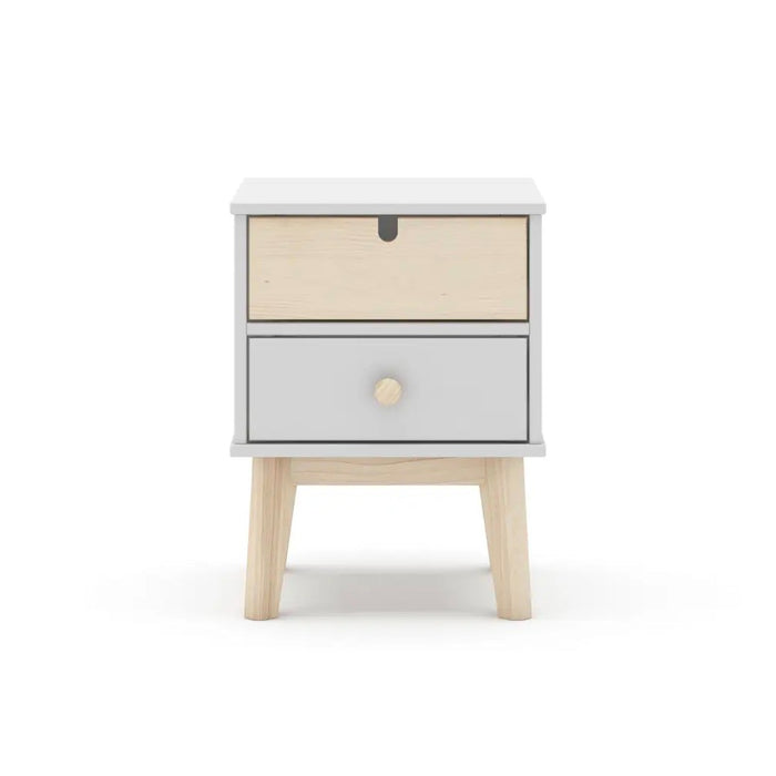 Comodino Estefania in legno con 2 cassetti colore bianco e pino