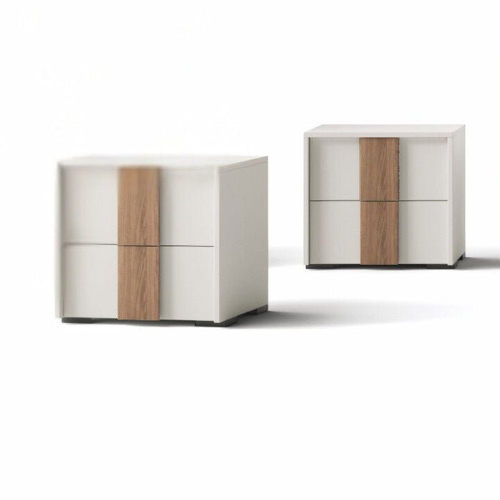 Comodino Kross 2 cassetti bianco nuvola top mat e maniglione noce america