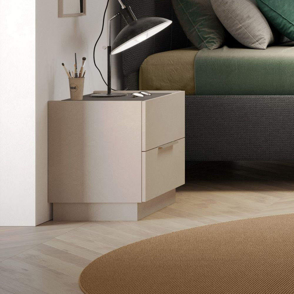 Comodino Musto 2 cassetti colore cashmere e antracite